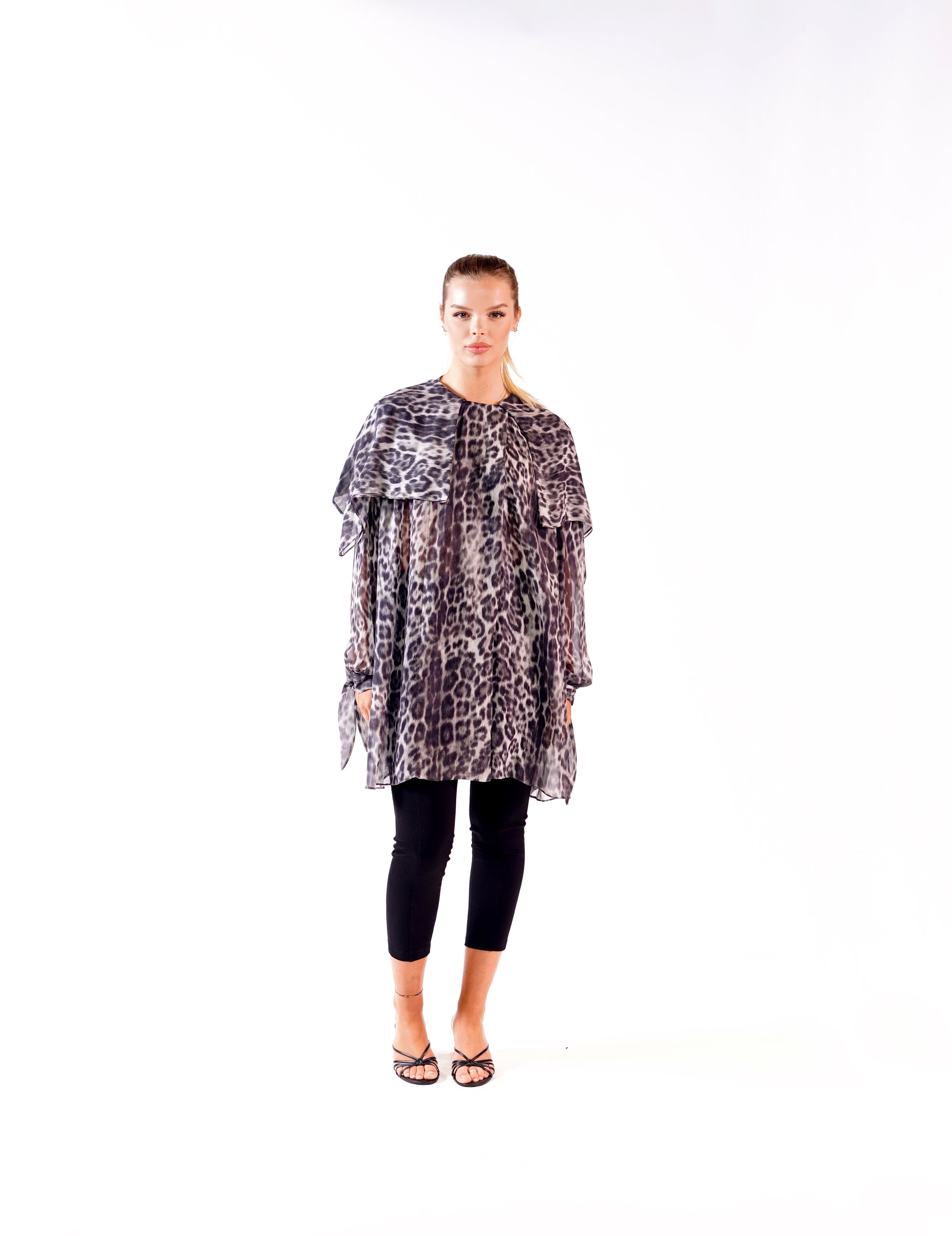 BLACK AND WHITE SILK CHIFFON