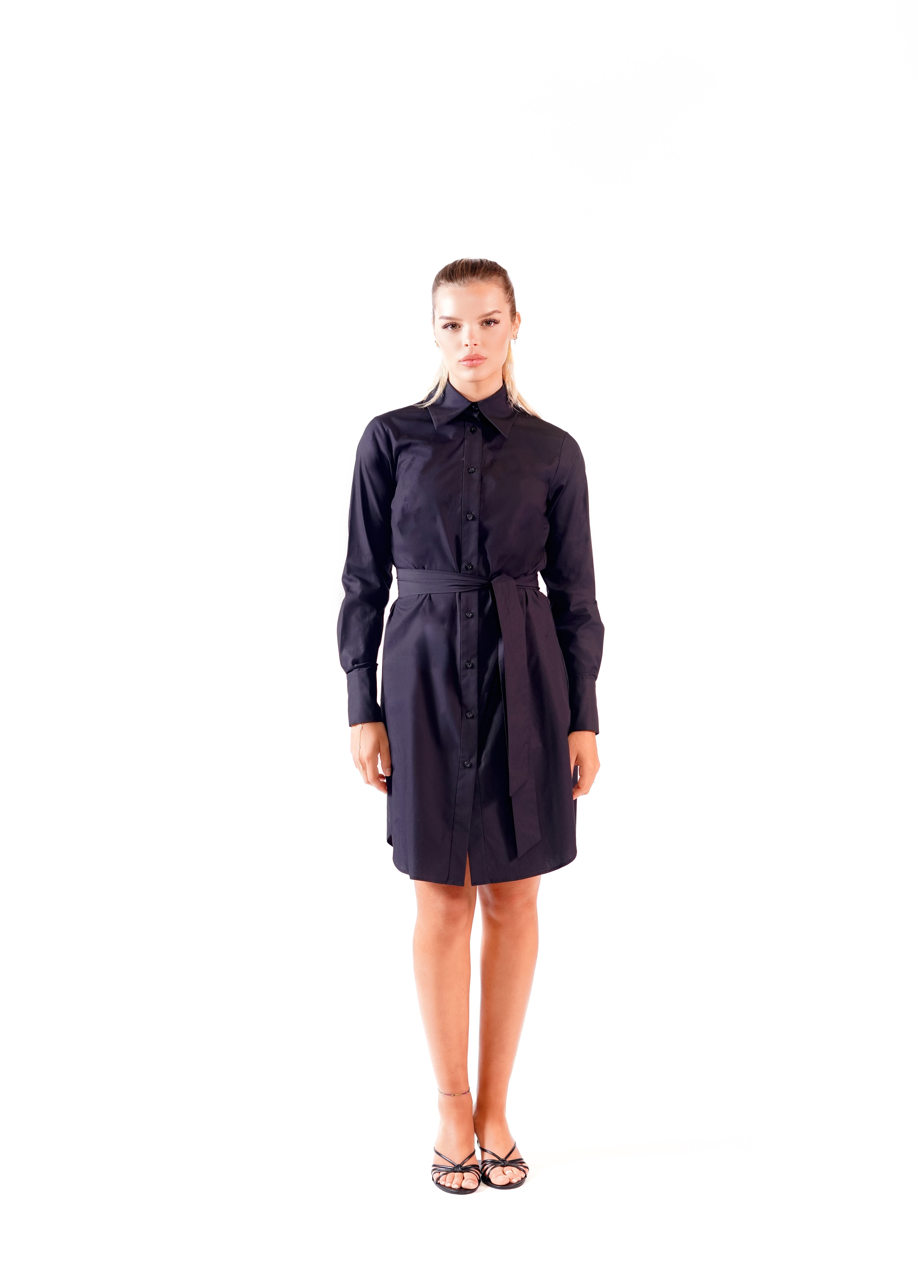 COTTON POPLIN SHIRT DRESS BLACK