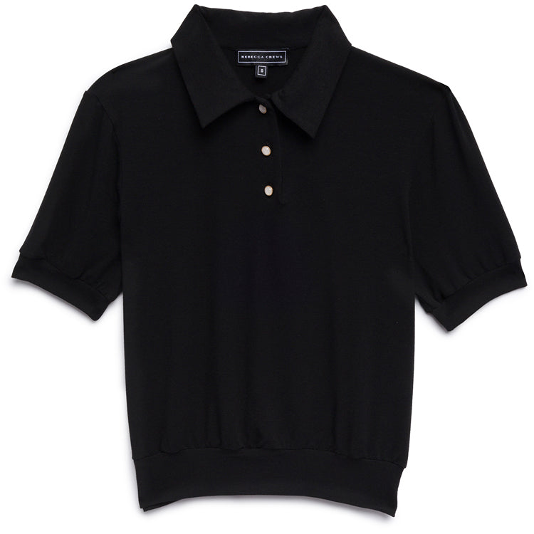 PEARL BUTTON GOLF SHIRT BLACK