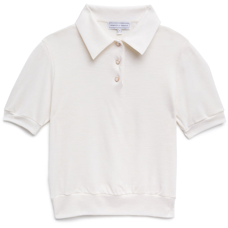 PEARL BUTTON GOLF SHIRT WHITE