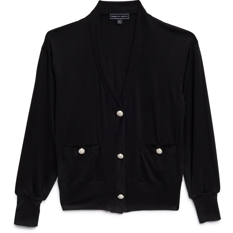 JEWEL BUTTON CARDIGAN BLACK