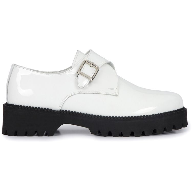 WHITE PATENT LEATHER MONK STRAP