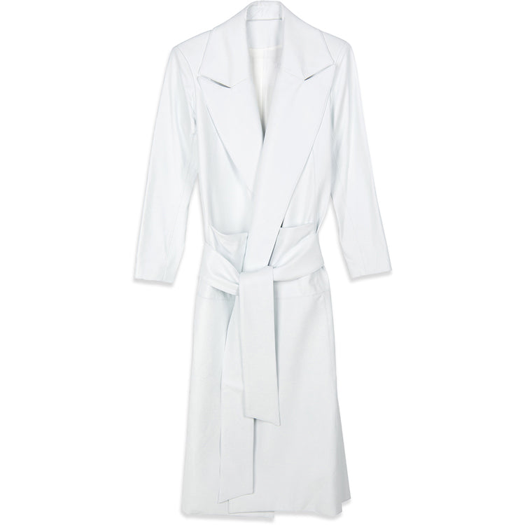 FULL LENGTH LEATHER TRENCH COAT WHITE