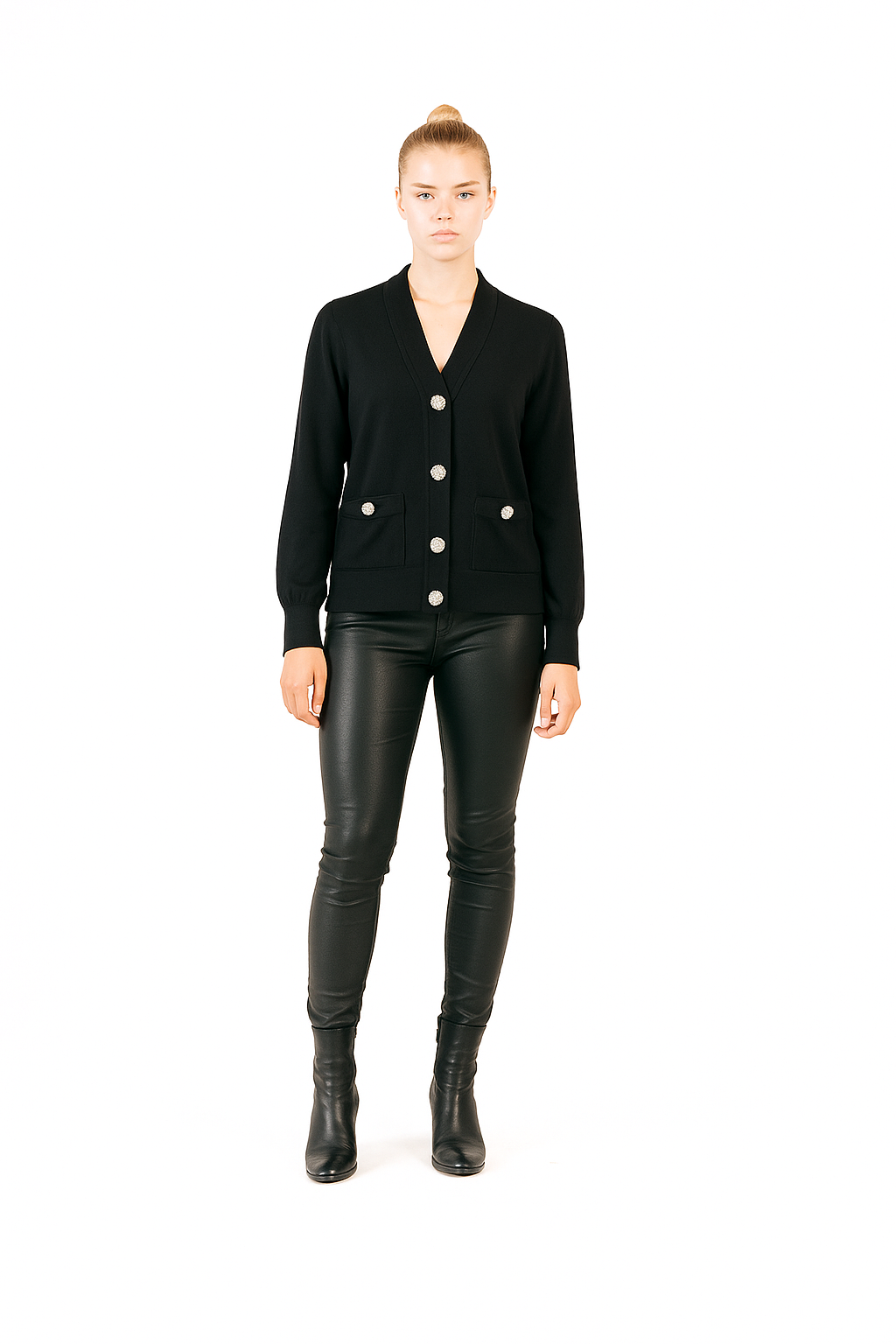 JEWEL BUTTON CARDIGAN BLACK