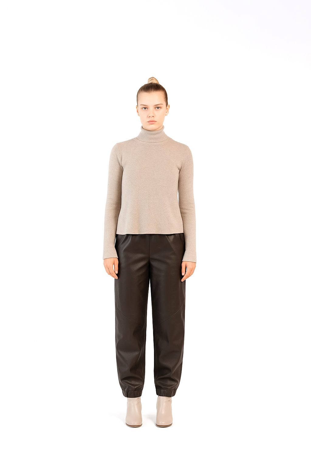 LUXE LEATHER JOGGER -SABLE