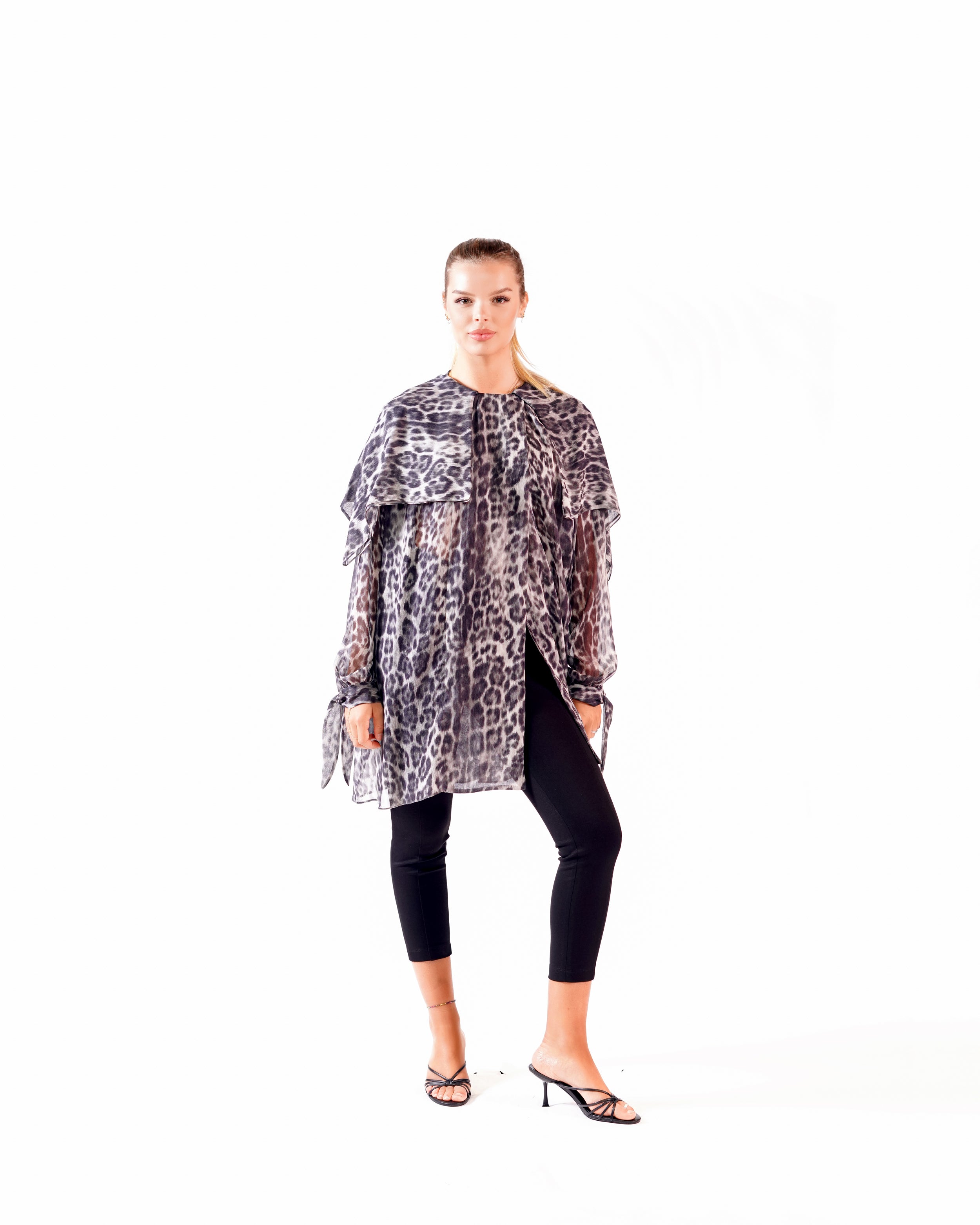 BLACK AND WHITE SILK CHIFFON