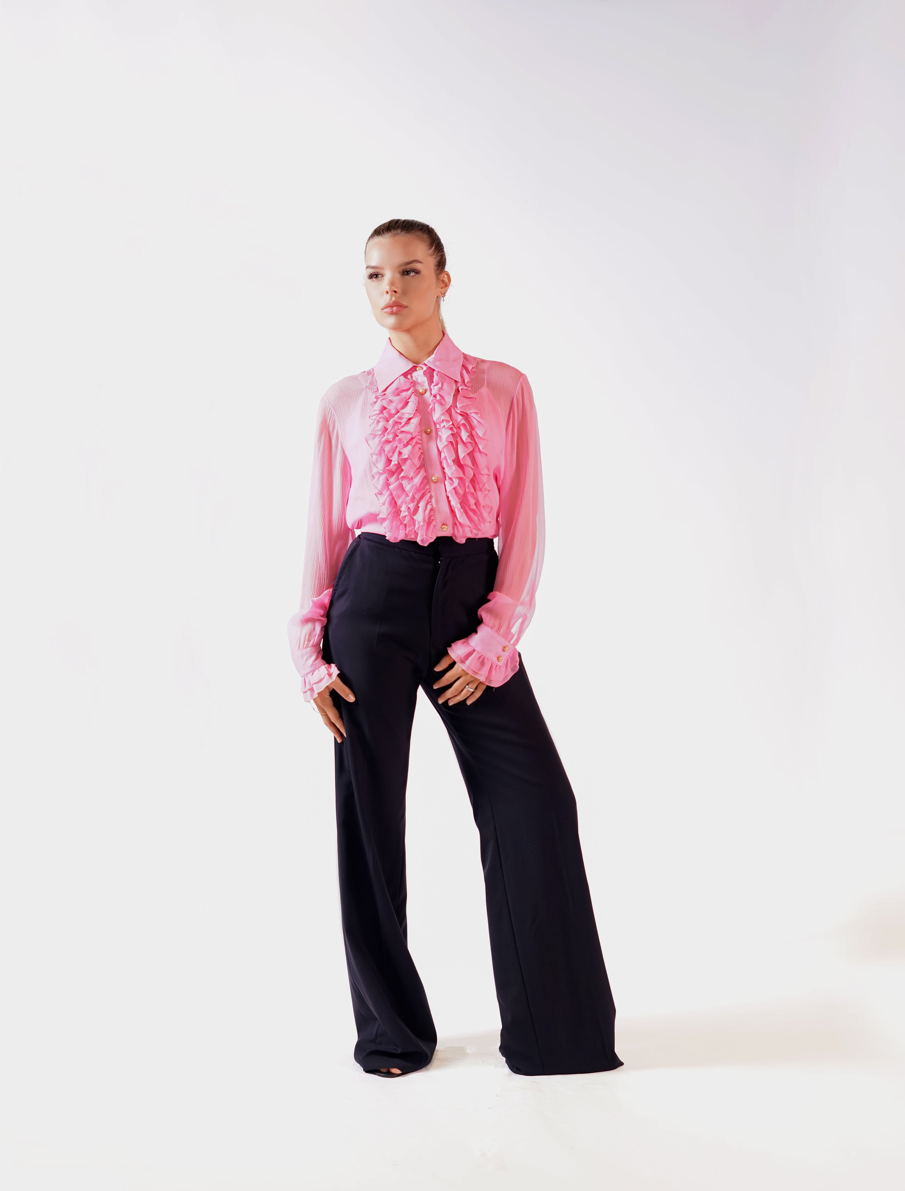 RUFFLE BLOUSE BUBBLE GUM