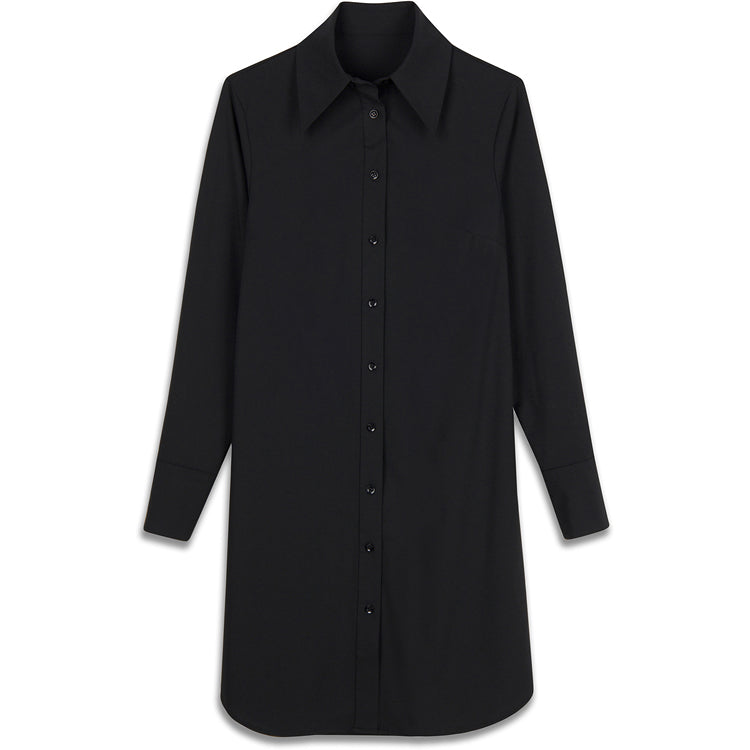 95% COTTON 5% SPANDEX *BUTTON DOWN *TIE WAIST *COOL COMFORT *KNEE LENGTH *MADE IN THE USA   Stay cool and stylish in this black cotton poplin shirt dress. Made in the USA with 95% cotton and 5% spandex, this dress features a button down design, tie waist for a flattering fit, and knee length for a versatile look. Stay comfortable and fashionable with this dress all day long.