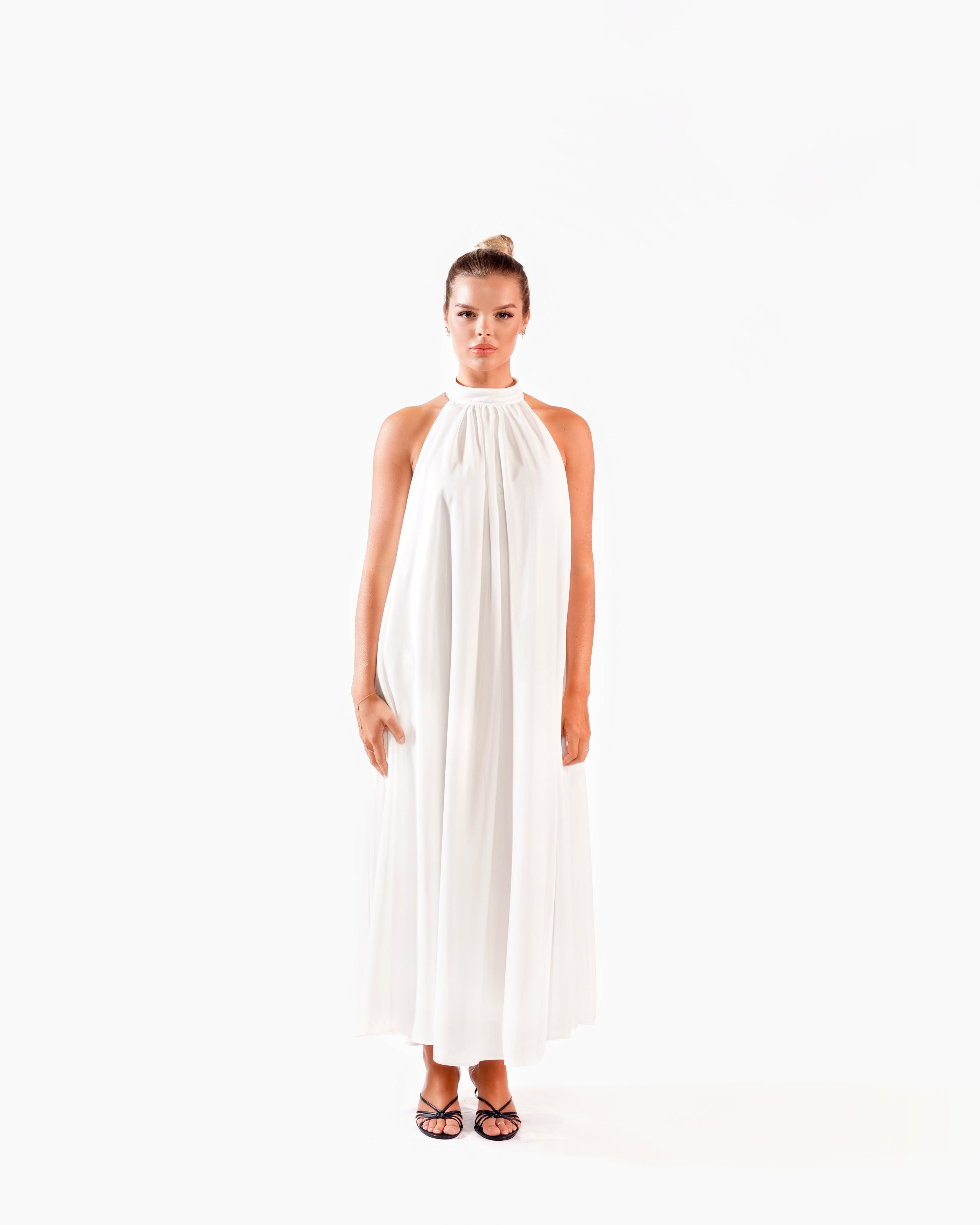 WHITE COTTON HALTER NECK MAXI