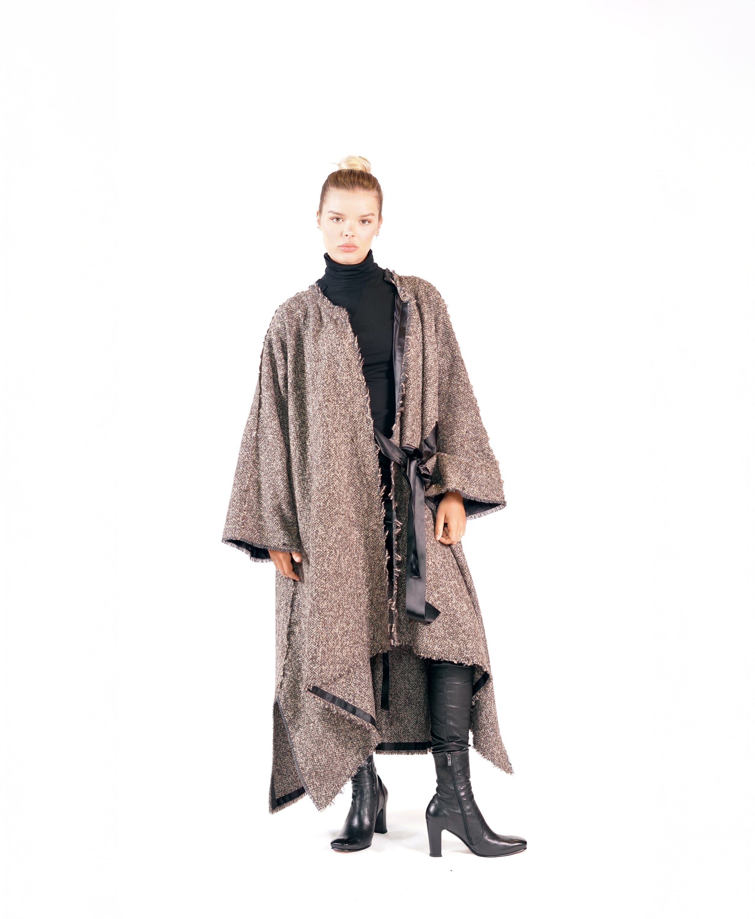 BOUCLE WRAP CAPE COAT