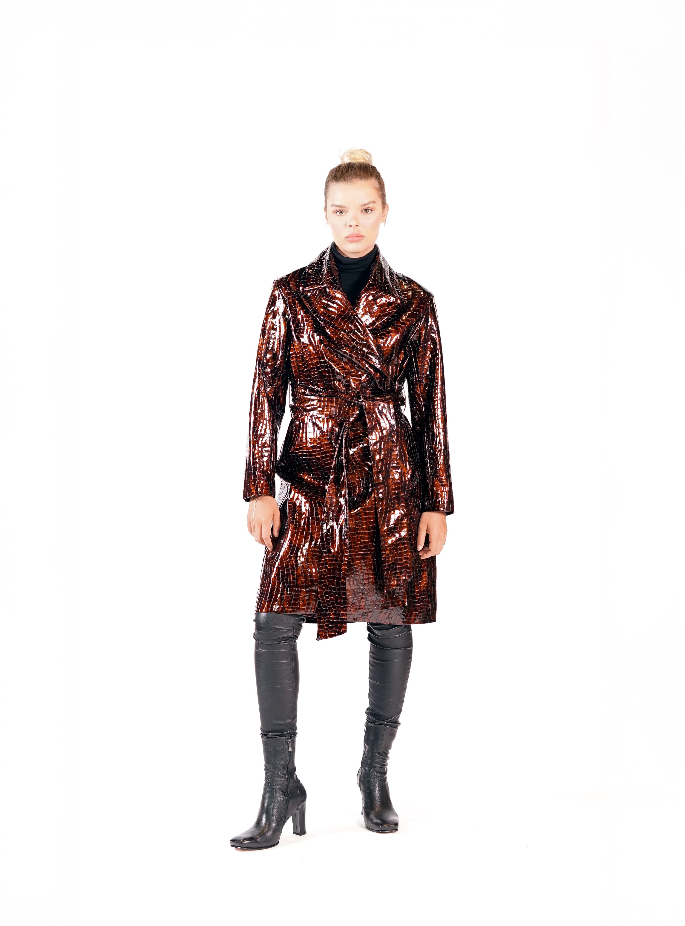 TIGER EYE EMBOSSED CROC TRENCH