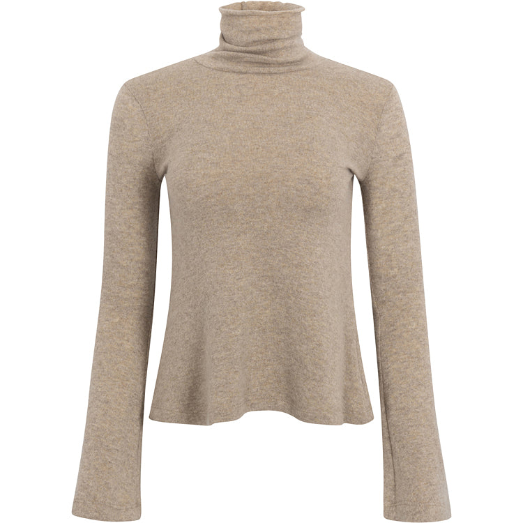 CASHMERE BELL SLEEVE TURTLENECK- CAFE AU LAIT