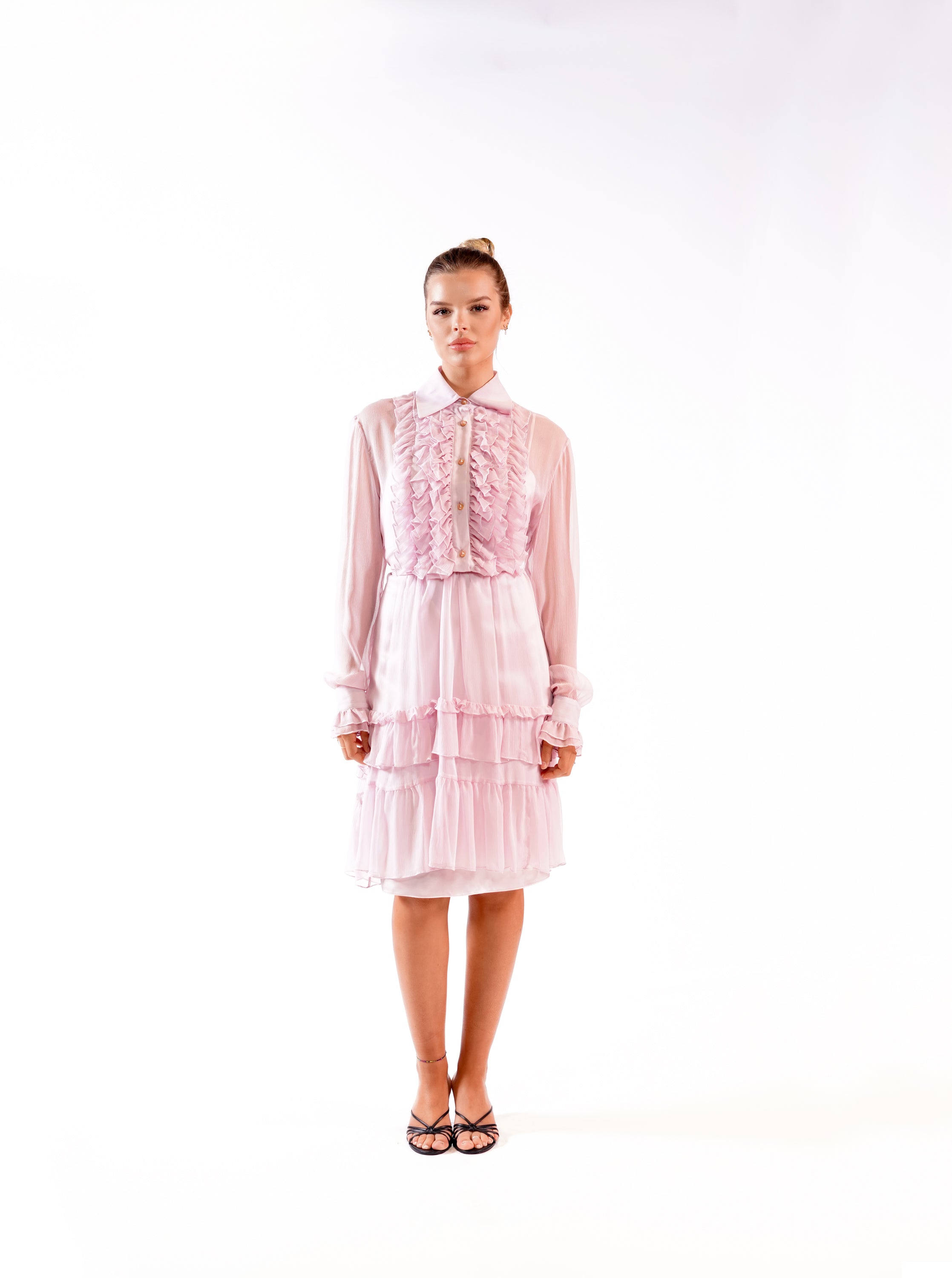 SILK CHIFFON RUFFLE DRESS LAVENDER