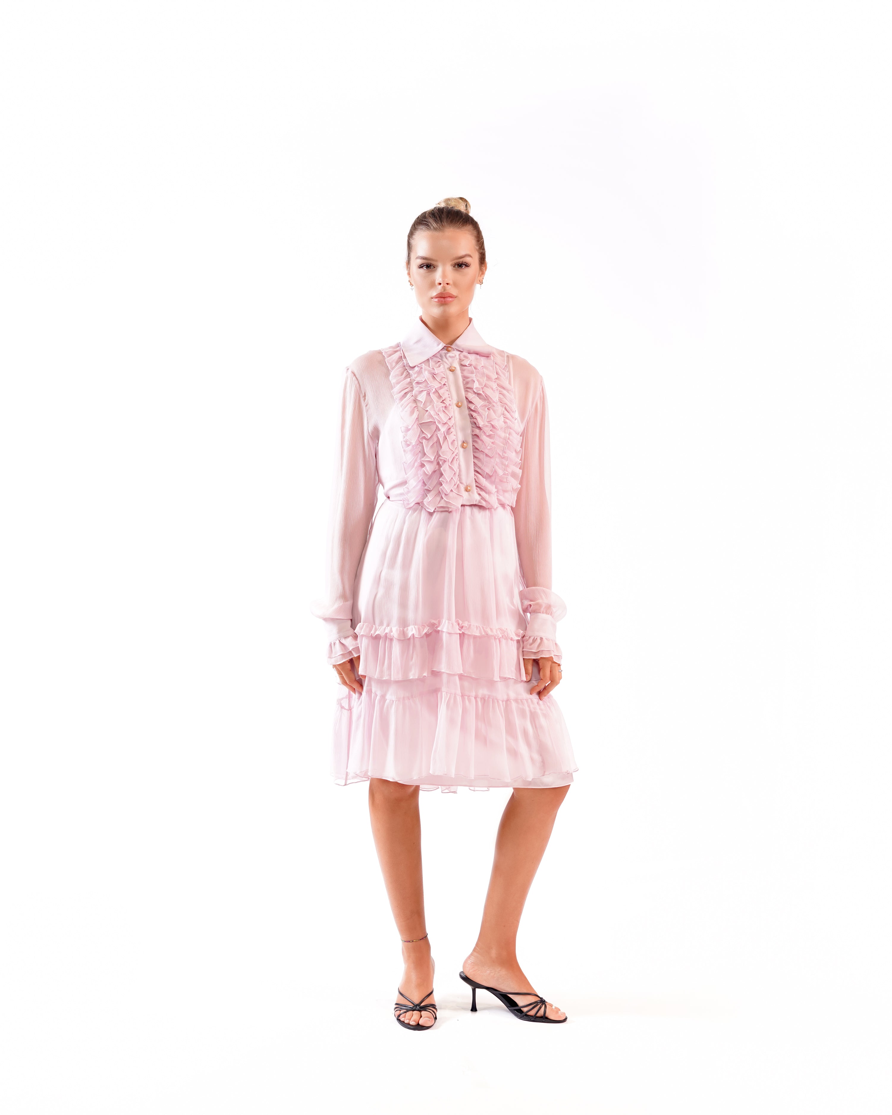 SILK CHIFFON RUFFLE DRESS LAVENDER